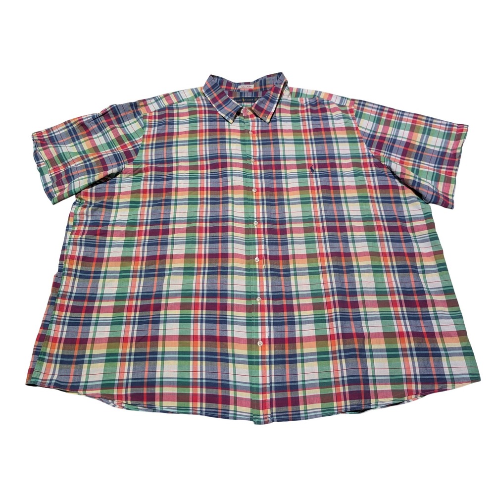 Ralph Lauren Shirt Mens 4XB Multicolor Indian Madras Plaid Short Sleeve ButtonUp